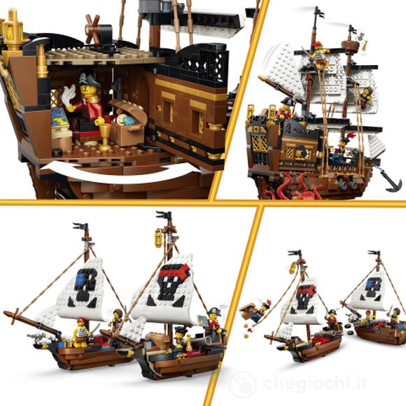LEGO Creator 3in1 31387 Iconica Nave da Pirata, Giocattolo Trasformabile in Castello o in 2 Barche Gemelle, Regalo Bambini 9+