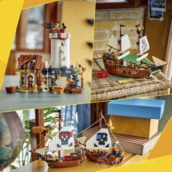 LEGO Creator 3in1 31387 Iconica Nave da Pirata, Giocattolo Trasformabile in Castello o in 2 Barche Gemelle, Regalo Bambini 9+