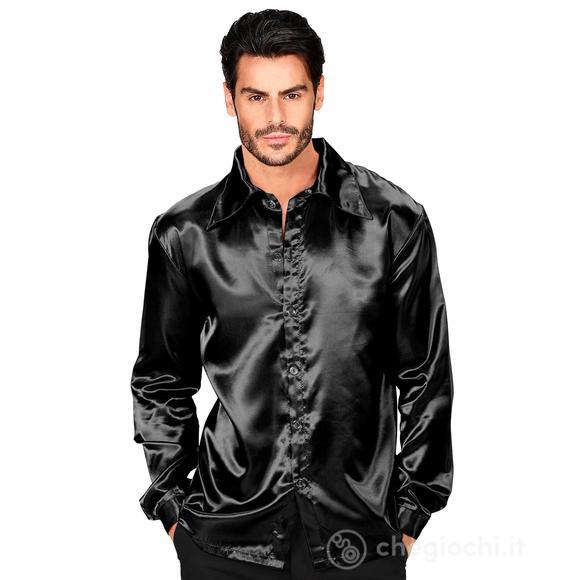 Camicia Disco Anni 70 Nera In Raso S