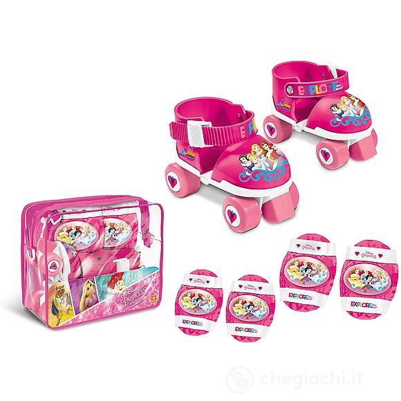 Pattini a rotelle Regolabili Princess Disney Taglia 22/29 Set Completo di Borsa Trasparente, gomitiere e Ginocchiere (18488)