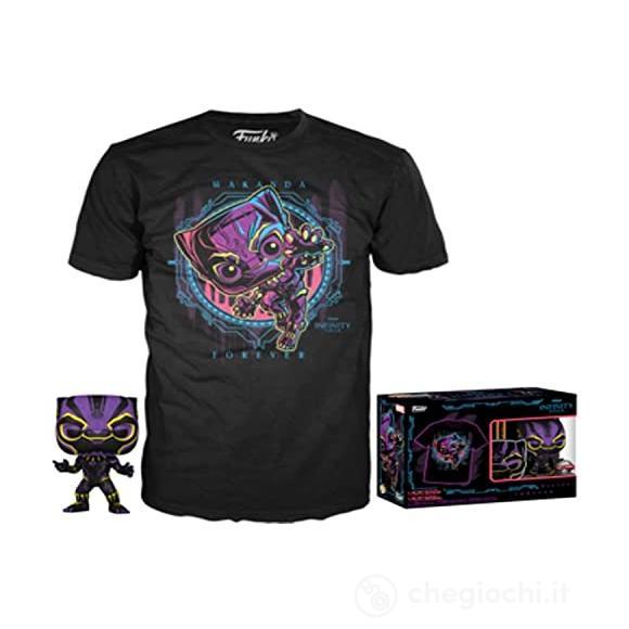 Marvel: Black Light - Pop Funko & Tee Box Black Panther 9cm (T-Shirt S)