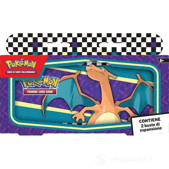 Pokemon astuccio rigido in metallo Charizard + 2 Bustine