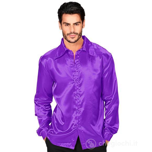 Camicia Disco Anni 70 Viola In Raso M