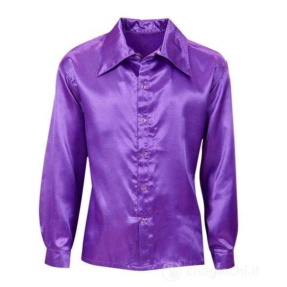 Camicia Disco Anni 70 Viola In Raso L