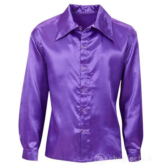 Camicia Disco Anni 70 Viola In Raso XL