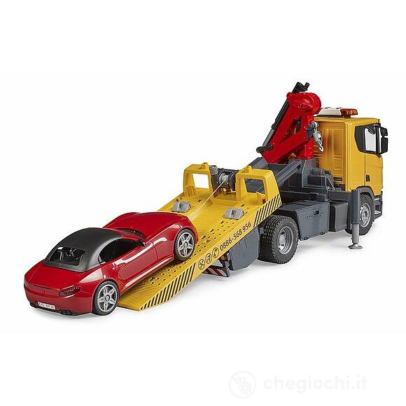 Camion di soccorso stradale Scania Super 560R con modulo Light + Sound e roadster BRUDER (03552)