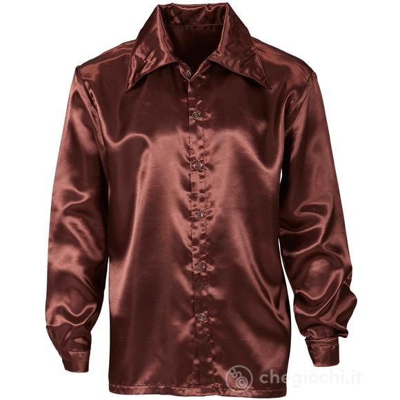 Camicia Disco Anni 70 Marrone In Raso M