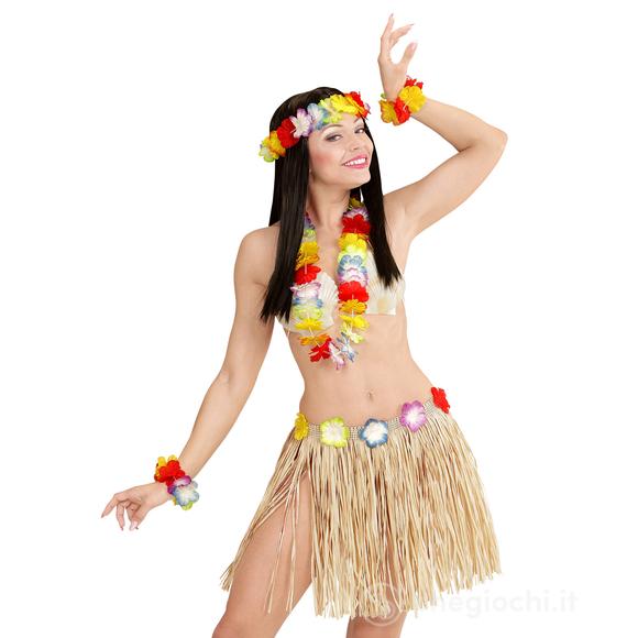 Set Hawaiano (gonna in paglia, collana hawaiana, corona, braccialetti) (24563)