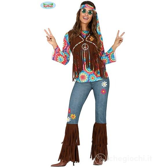 Costume Donna Con Gilet Anni 60 Figlia Dei Fiori Hippie Taglia M (86565)