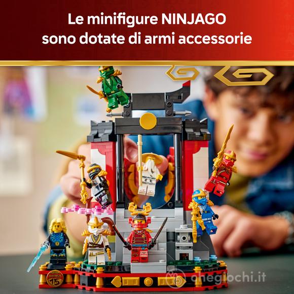 LEGO NINJAGO 71866 Display Personaggi Ninja – 15° Anniversario, Kit con Porta del Monastero, 8 Minifigure e Spade