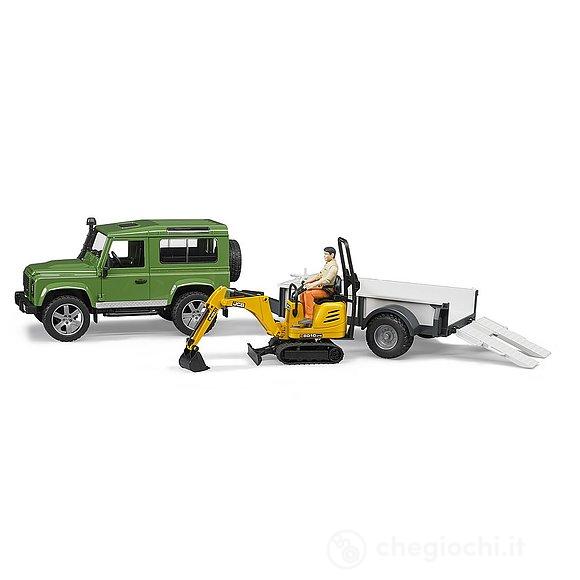 Land Rover Defender Station Wagon e JCB Micro escavatore con figura (02593)