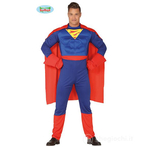 Costume Supereroe Muscoloso Con Mantello Rosso Taglia L (88634)