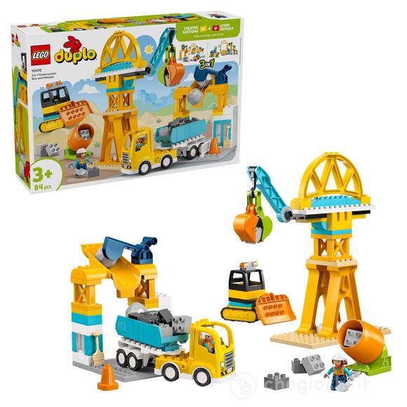 LEGO DUPLO 10476 Cantiere e Veicoli 3 in 1, Gioco Didattico 3+ per la Motricità Fine con Camion Giocattolo, Gru ed Escavatori