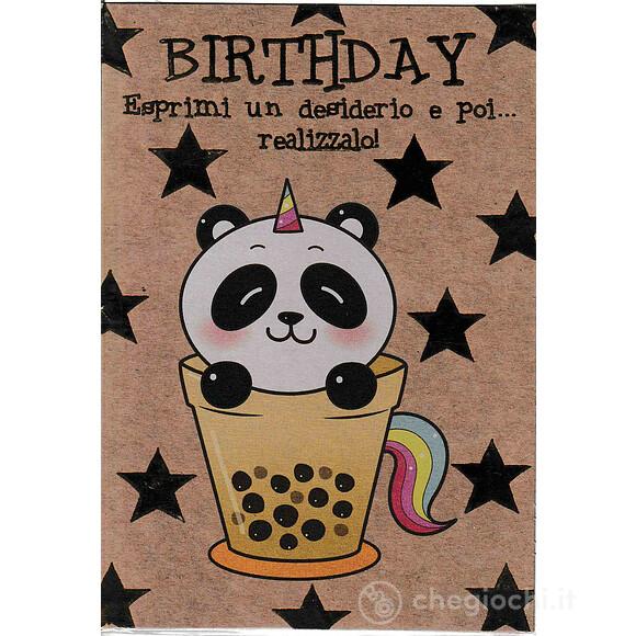 Biglietto animaletti kraft Panda unicorno