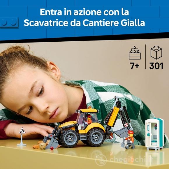 LEGO City 60480 Scavatrice da Cantiere Gialla, Veicolo Giocattolo con 2 Minifigure, Benna e Braccio Funzionanti, Regalo da 7+