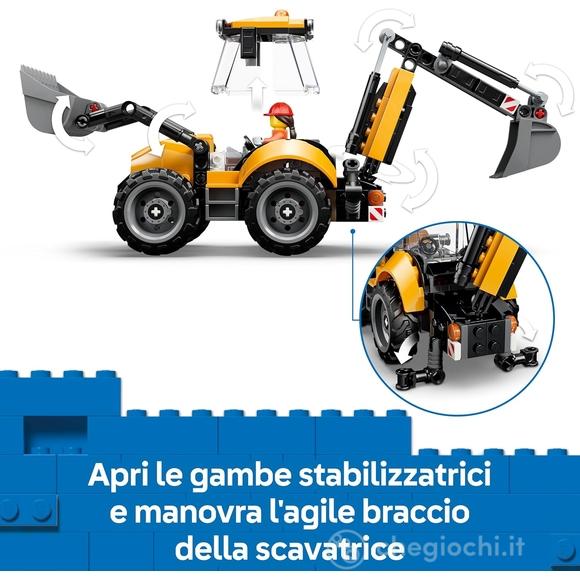 LEGO City 60480 Scavatrice da Cantiere Gialla, Veicolo Giocattolo con 2 Minifigure, Benna e Braccio Funzionanti, Regalo da 7+