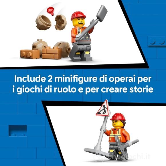 LEGO City 60480 Scavatrice da Cantiere Gialla, Veicolo Giocattolo con 2 Minifigure, Benna e Braccio Funzionanti, Regalo da 7+