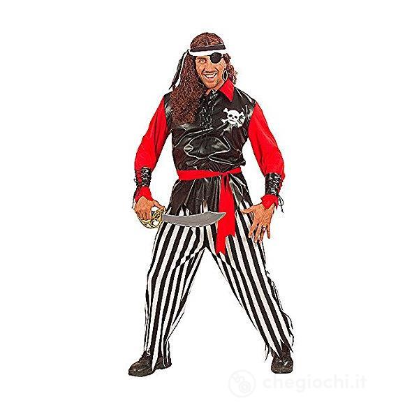 Pirata (Camicia Con Gilet E Teschio Luminoso, Bracciali, Pantaloni,Cintura, Fascia Per Testa, Benda Per Occhio) (3 Batterie Lr44 Incluse) S