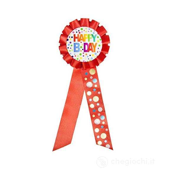 Button Happy Bday Rainbow Dots. Coccarda Happy Birthday Pois Arcobaleno