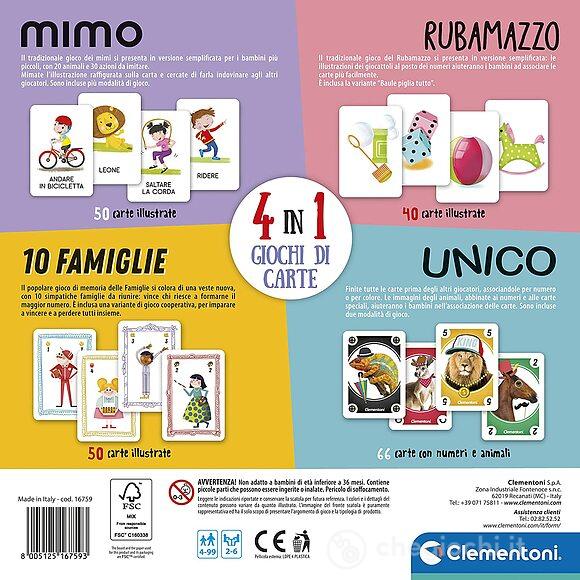 Ricreativi Board Games 4In1 Gioco Di Carte Mimo, Unico, Rubamazzo, 10 Famiglie