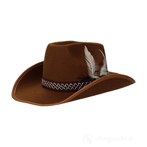 Cappello Cowboy Con Piume Marrone - In Feltro