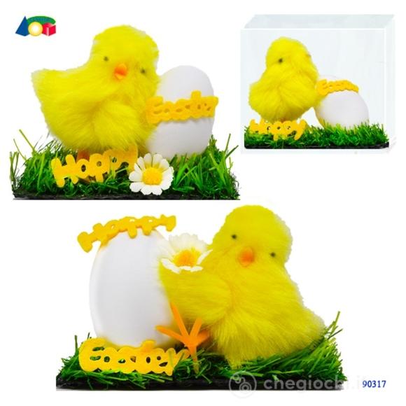 Decorazione Pulcino ConUovo Su Prato Happy Easter (90317)