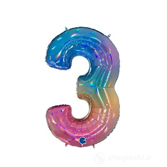 Palloncino Mylar 40 (100cm) Numero 3 Colourful Rainbow