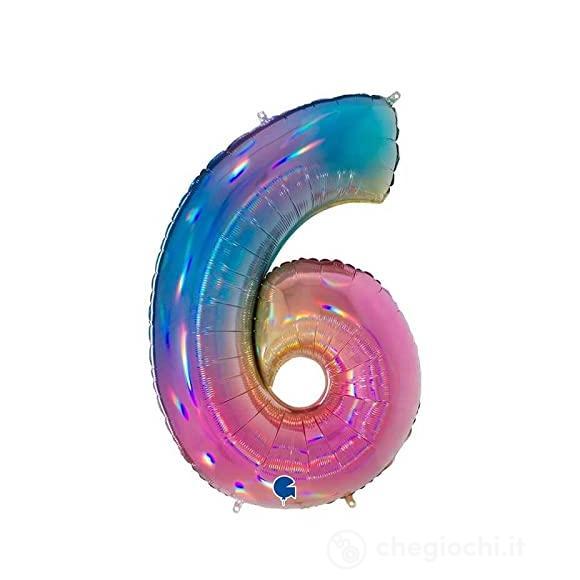 Palloncino Mylar 40 (100cm) Numero 6 Colourful Rainbow