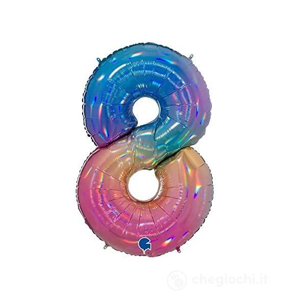 Palloncino Mylar 40 (100cm) Numero 8 Colourful Rainbow