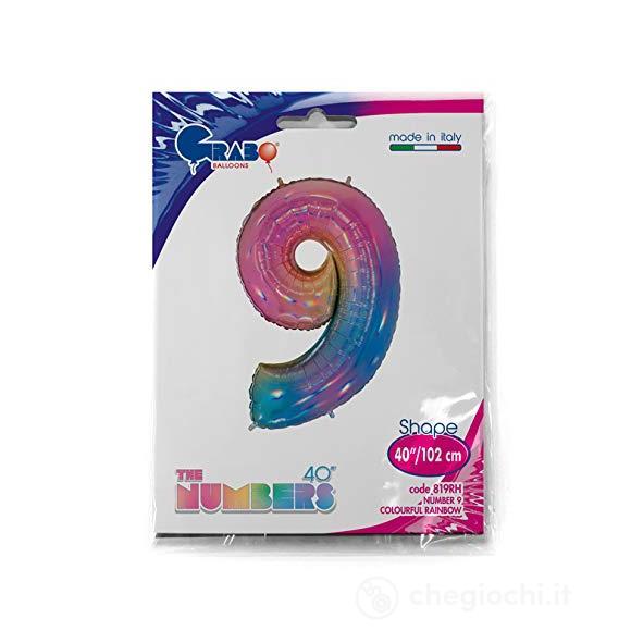 Palloncino Mylar 40 (100cm) Numero 9 Colourful Rainbow