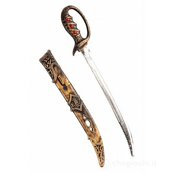 Spada Pirata Bronzo Con Fodero E Gemme Rosse L.Cm.57 (09838)