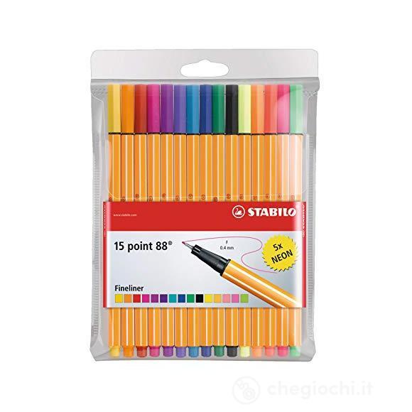 Stabilo Point 88 Astuccio 10 Pennarelli + 5 Colori Neon