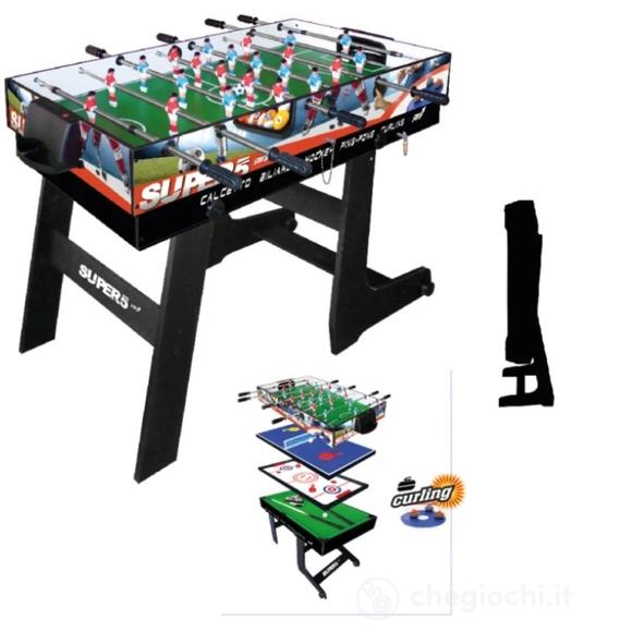 Tavolo 5in1 Verticale Con Ruote Richiudibile -  calcio balilla, biliardo, ping pong, air hockey e shuffleboard (706200231)