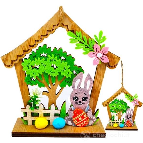Pasqua Casetta Legno Con Coniglietto In Feltro