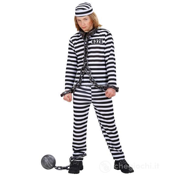 Carcerato Bianco/Nero (Casacca, Pantaloni, Cappello) (158 Cm / 11-13 Years)