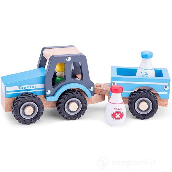 Trattore con rimorchio - trasporto latte in legno (11942)