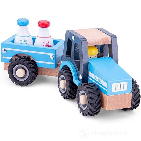 Trattore con rimorchio - trasporto latte in legno (11942)