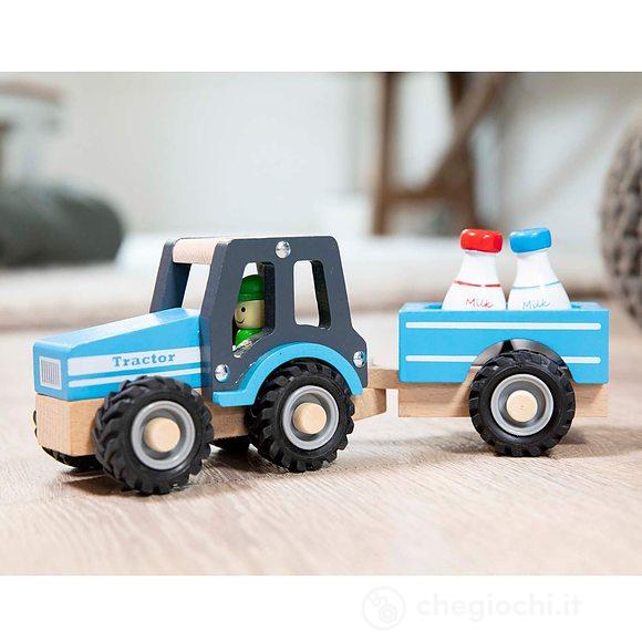 Trattore con rimorchio - trasporto latte in legno (11942)