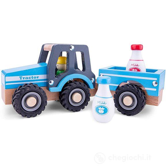 Trattore con rimorchio - trasporto latte in legno (11942)