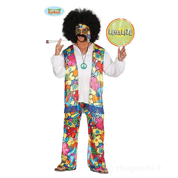Costume Uomo Hippie Azzurro Fiorato Taglia M (84946)
